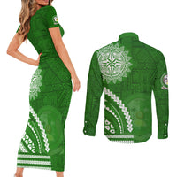 Liahona High School Couples Matching Short Sleeve Bodycon Dress and Long Sleeve Button Shirt Ngatu and Polynesian Pattern LT03 - Polynesian Pride