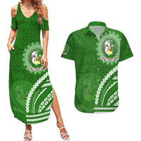 Liahona High School Couples Matching Summer Maxi Dress and Hawaiian Shirt Ngatu and Polynesian Pattern LT03 Green - Polynesian Pride