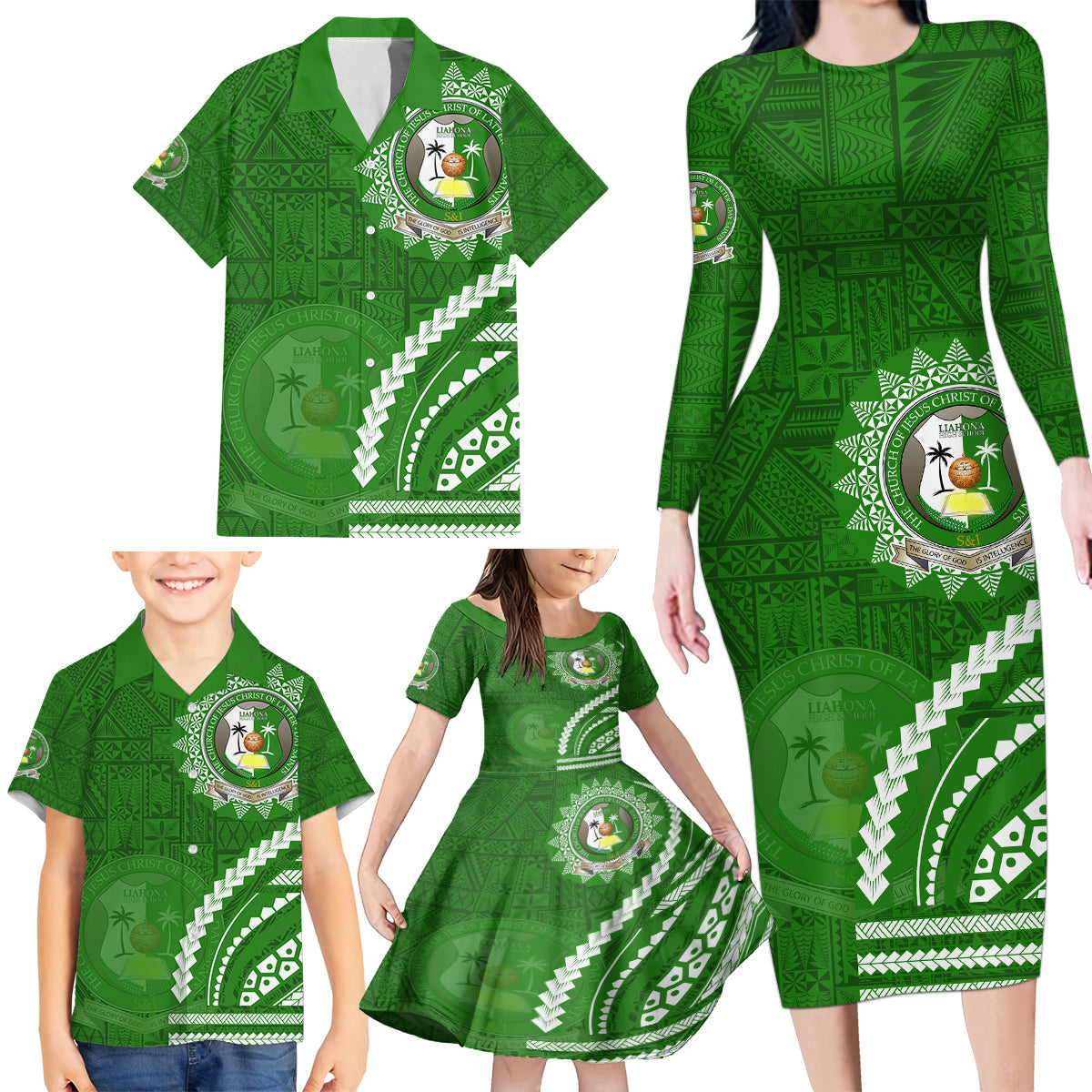 Liahona High School Family Matching Long Sleeve Bodycon Dress and Hawaiian Shirt Ngatu and Polynesian Pattern