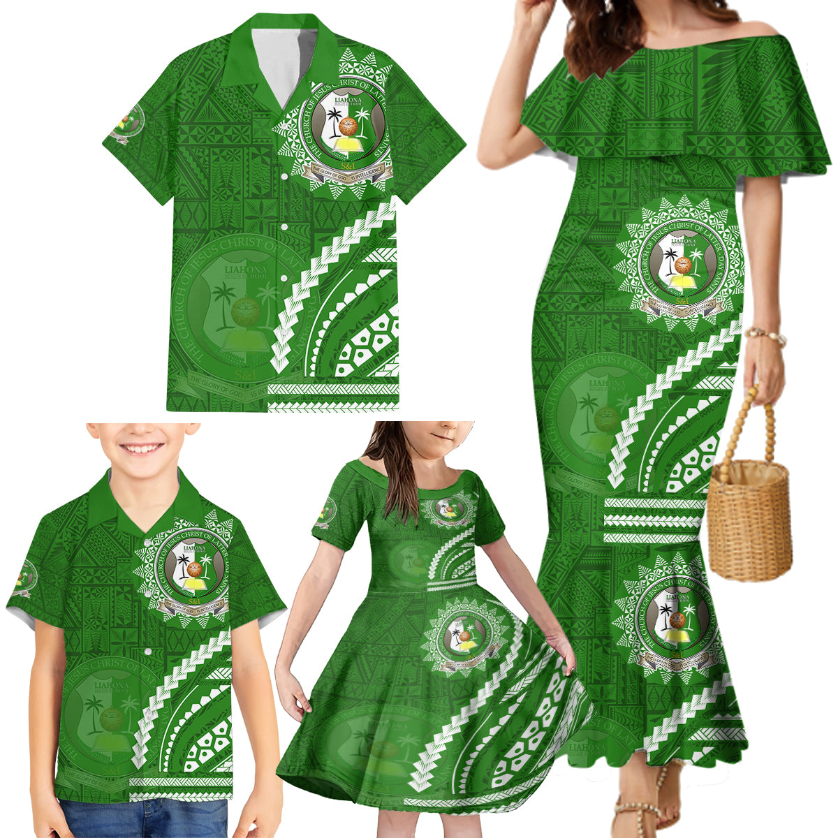 Liahona High School Family Matching Mermaid Dress and Hawaiian Shirt Ngatu and Polynesian Pattern LT03 - Polynesian Pride