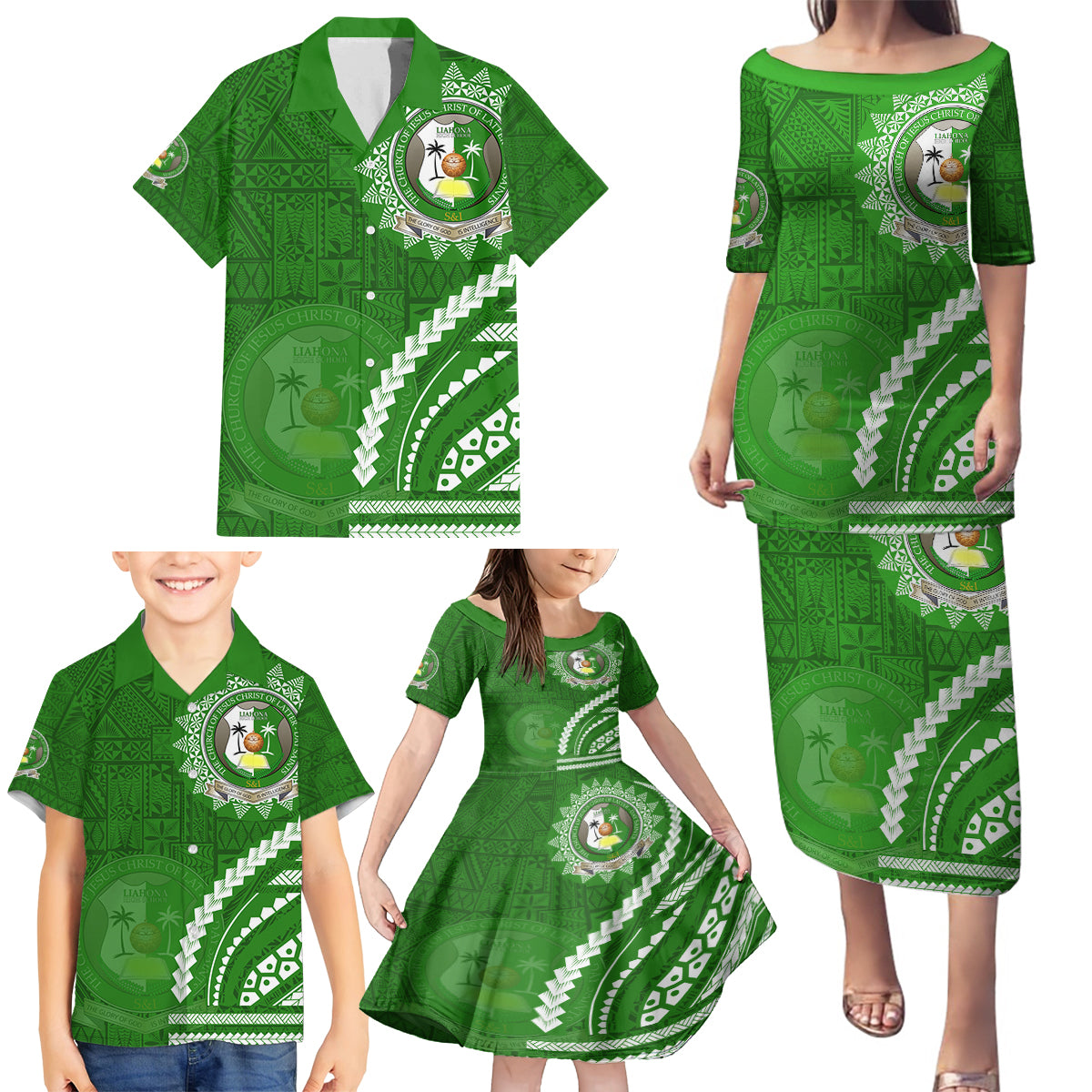 Liahona High School Family Matching Puletasi and Hawaiian Shirt Ngatu and Polynesian Pattern