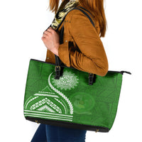 Liahona High School Leather Tote Bag Ngatu and Polynesian Pattern LT03 Green - Polynesian Pride
