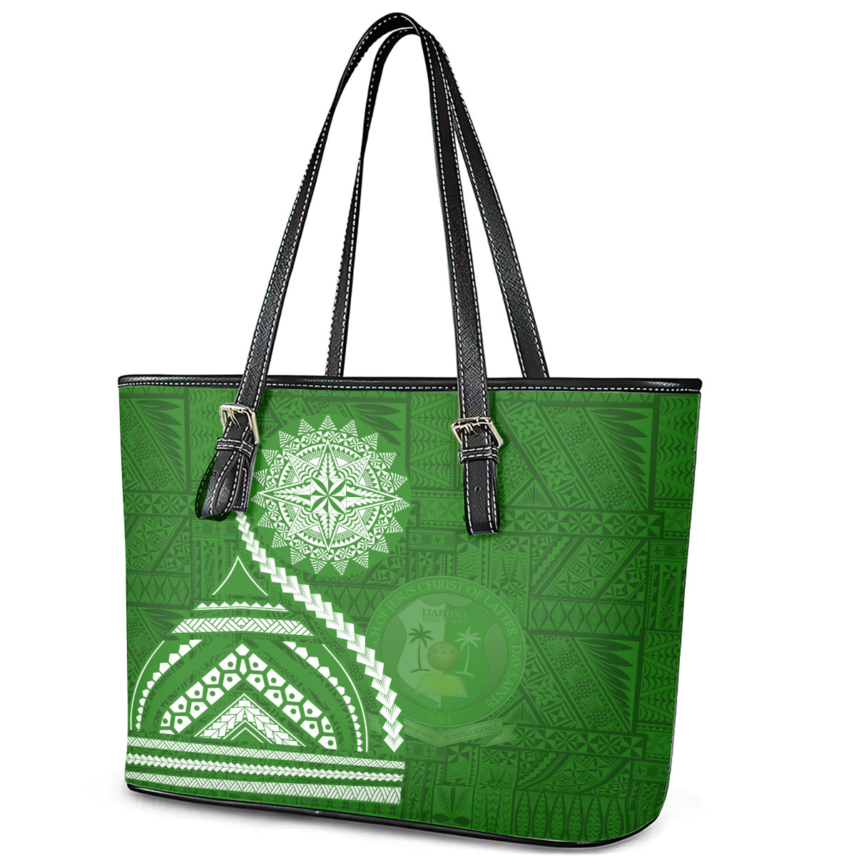Liahona High School Leather Tote Bag Ngatu and Polynesian Pattern LT03 - Polynesian Pride