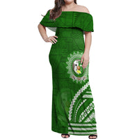 Liahona High School Off Shoulder Maxi Dress Ngatu and Polynesian Pattern LT03 Women Green - Polynesian Pride