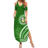 Liahona High School Summer Maxi Dress Ngatu and Polynesian Pattern LT03 Women Green - Polynesian Pride