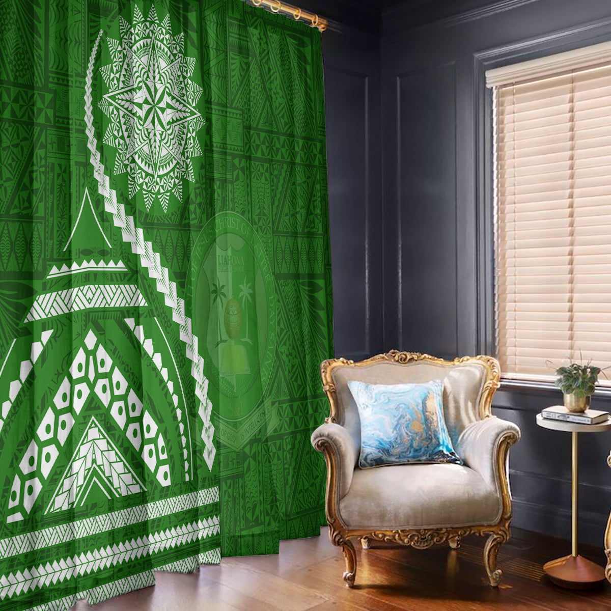 Liahona High School Window Curtain Ngatu and Polynesian Pattern LT03 - Polynesian Pride
