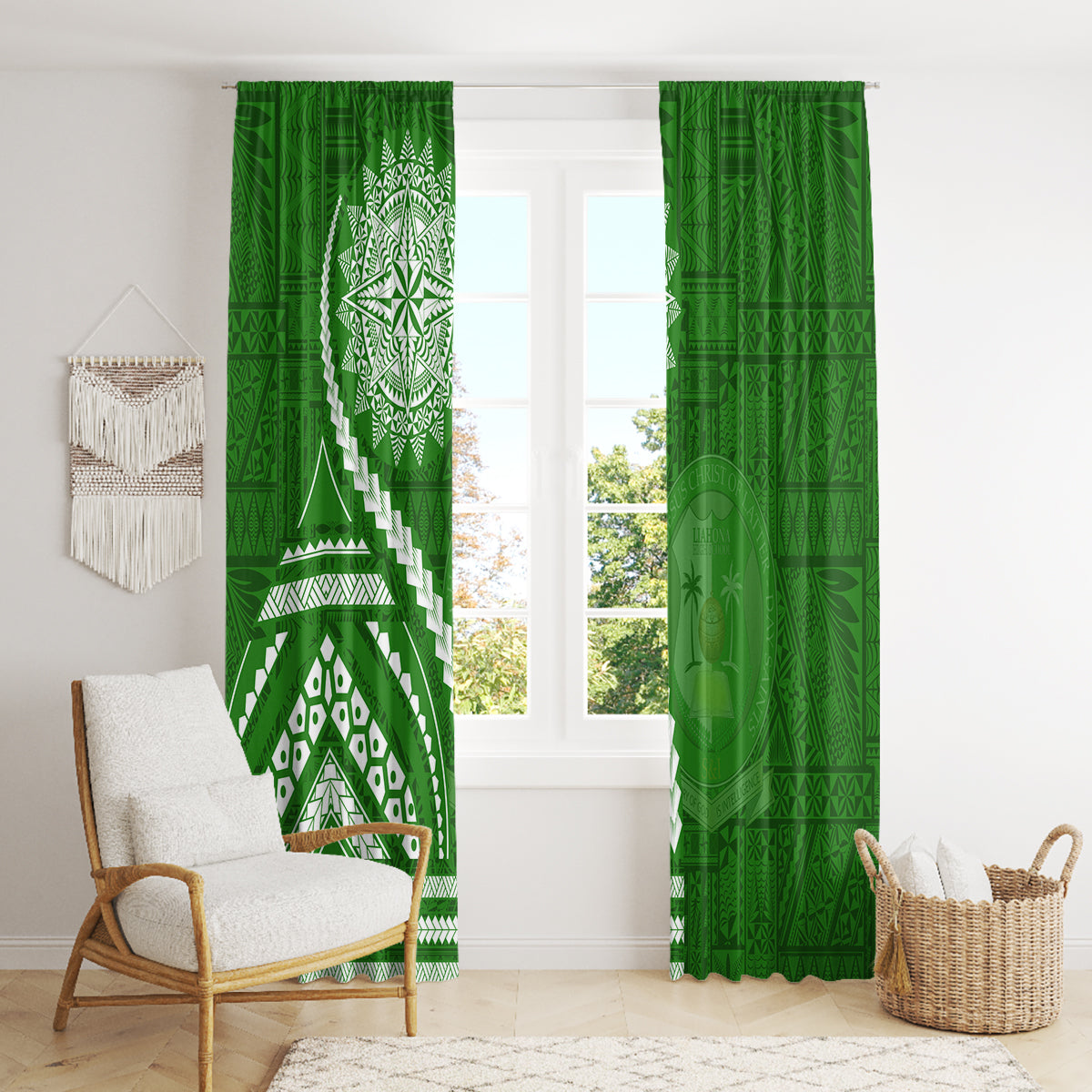 Liahona High School Window Curtain Ngatu and Polynesian Pattern LT03 - Polynesian Pride