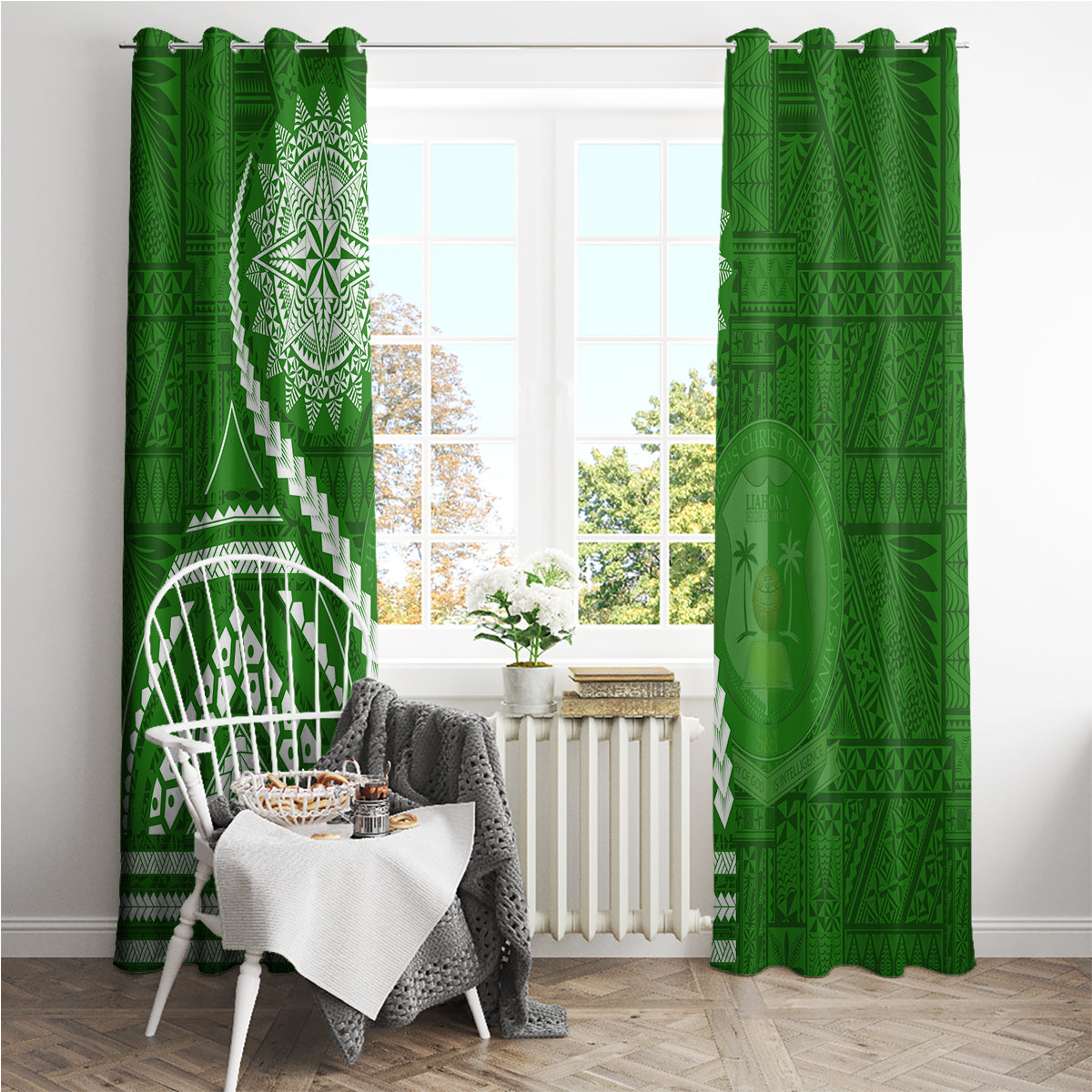 Liahona High School Window Curtain Ngatu and Polynesian Pattern LT03 - Polynesian Pride