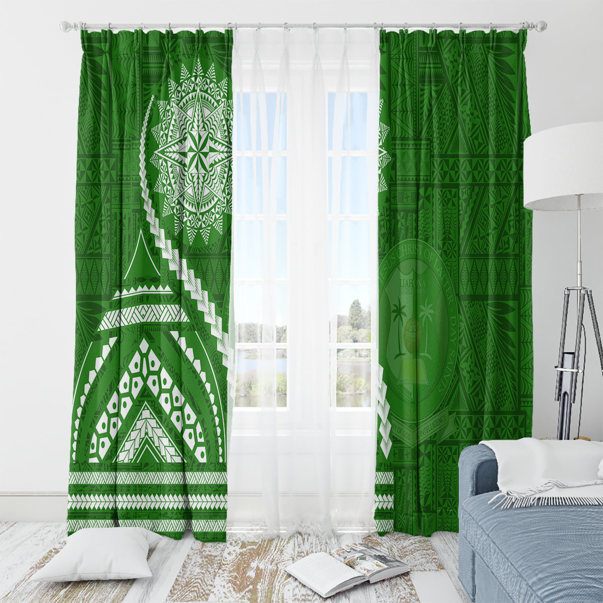 Liahona High School Window Curtain Ngatu and Polynesian Pattern LT03 - Polynesian Pride