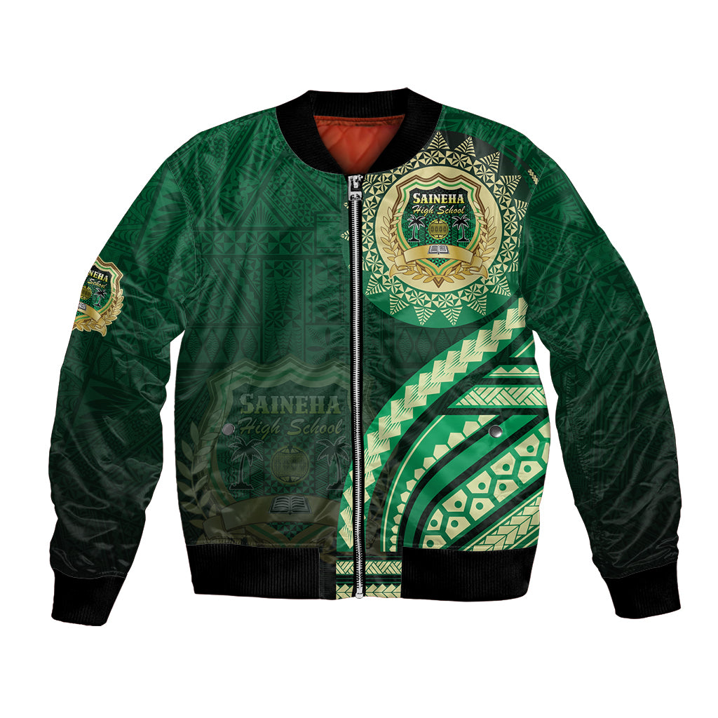 Saineha High School Bomber Jacket Ngatu and Polynesian Pattern LT03 Unisex Green - Polynesian Pride