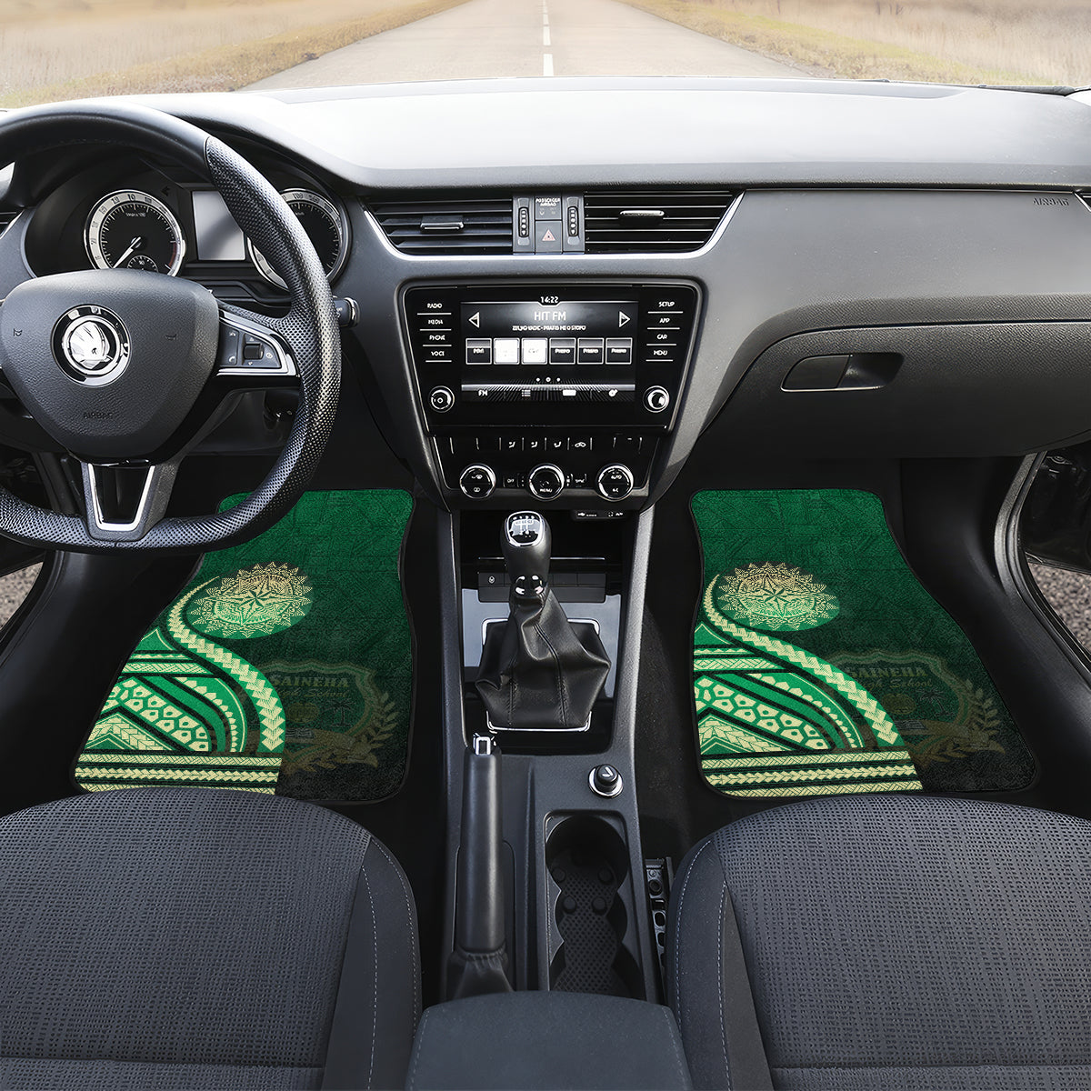 Saineha High School Car Mats Ngatu and Polynesian Pattern LT03 Set 2pcs - Front Green - Polynesian Pride