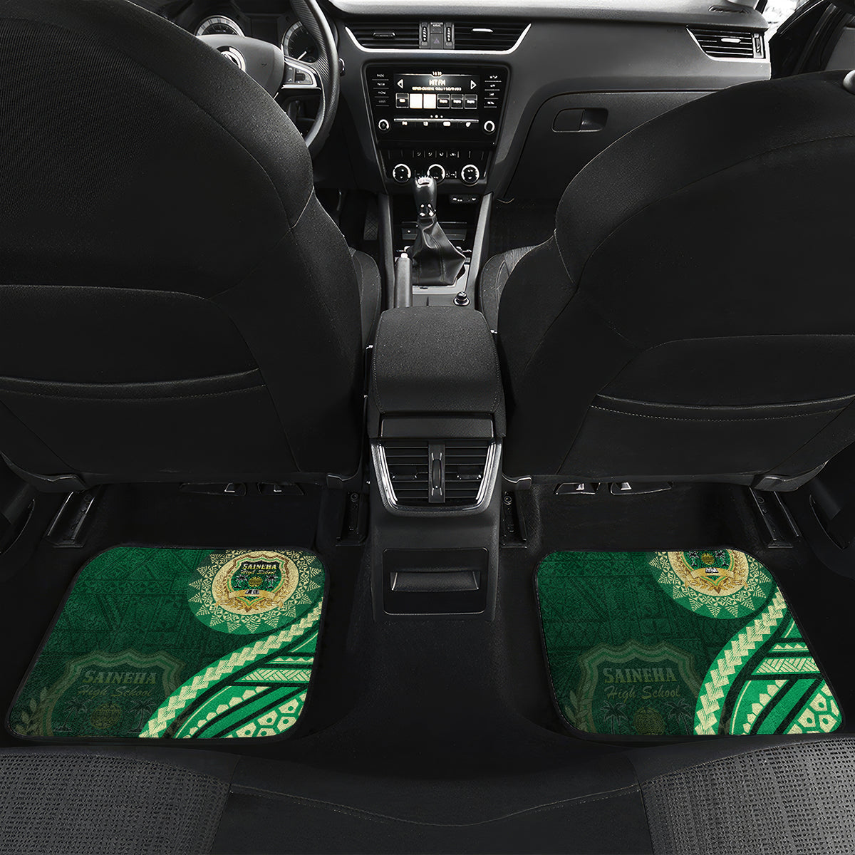 Saineha High School Car Mats Ngatu and Polynesian Pattern LT03 Set 2pcs - Back Green - Polynesian Pride