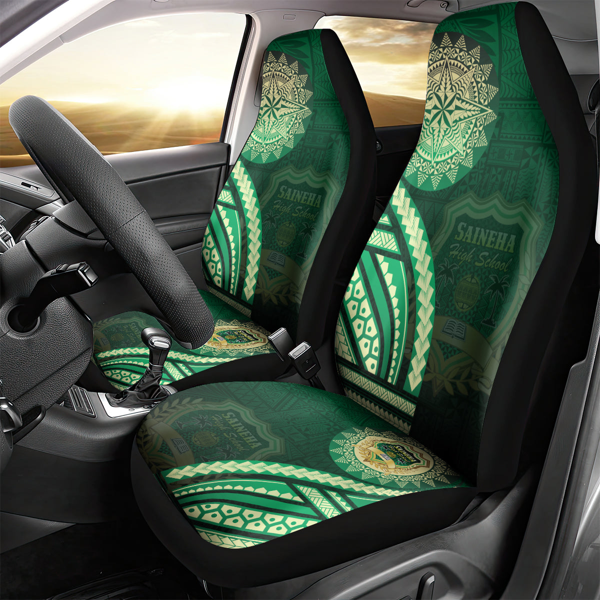Saineha High School Car Seat Cover Ngatu and Polynesian Pattern
