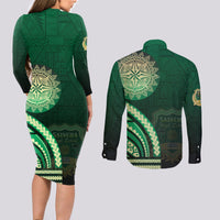 Saineha High School Couples Matching Long Sleeve Bodycon Dress and Long Sleeve Button Shirt Ngatu and Polynesian Pattern LT03 - Polynesian Pride