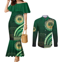 Saineha High School Couples Matching Mermaid Dress and Long Sleeve Button Shirt Ngatu and Polynesian Pattern LT03 Green - Polynesian Pride