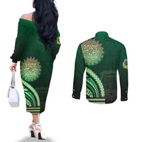 Saineha High School Couples Matching Off The Shoulder Long Sleeve Dress and Long Sleeve Button Shirt Ngatu and Polynesian Pattern LT03 - Polynesian Pride