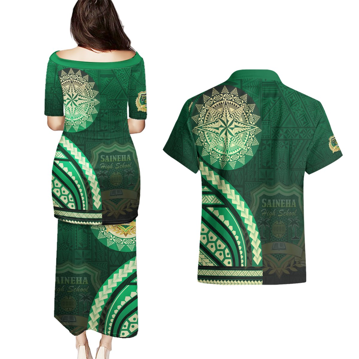 Saineha High School Couples Matching Puletasi and Hawaiian Shirt Ngatu and Polynesian Pattern LT03 - Polynesian Pride