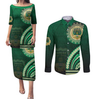 Saineha High School Couples Matching Puletasi and Long Sleeve Button Shirt Ngatu and Polynesian Pattern LT03 Green - Polynesian Pride