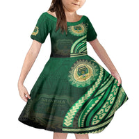 Saineha High School Family Matching Off Shoulder Maxi Dress and Hawaiian Shirt Ngatu and Polynesian Pattern LT03 Daughter's Dress Green - Polynesian Pride
