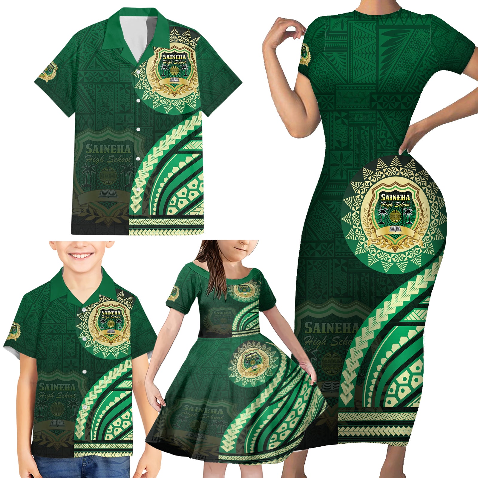 Saineha High School Family Matching Short Sleeve Bodycon Dress and Hawaiian Shirt Ngatu and Polynesian Pattern LT03 - Polynesian Pride