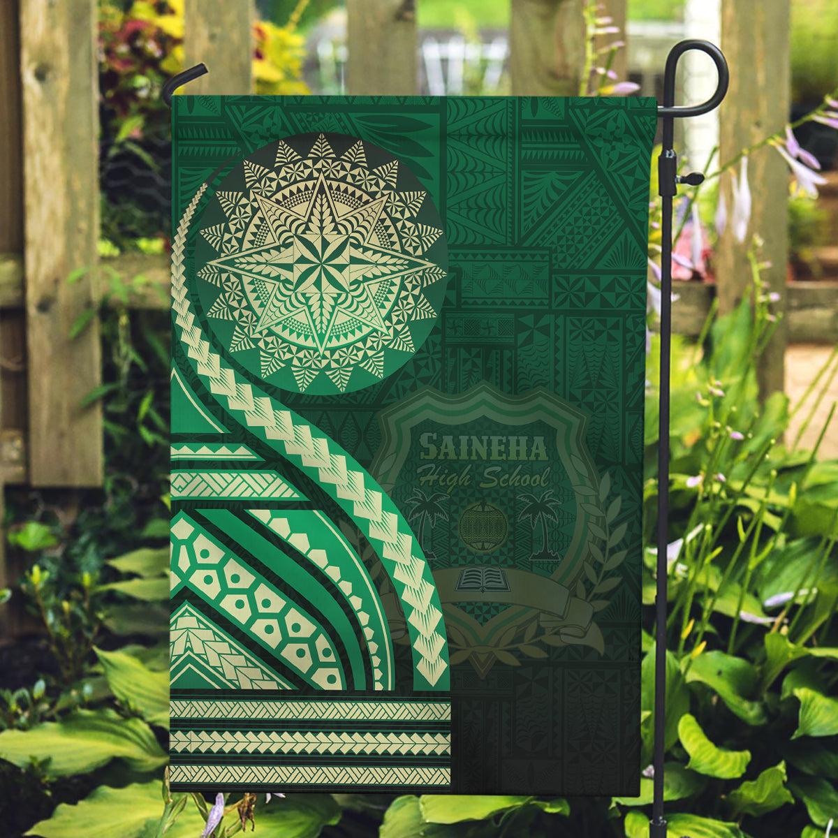 Saineha High School Garden Flag Ngatu and Polynesian Pattern LT03 Garden Flag Green - Polynesian Pride