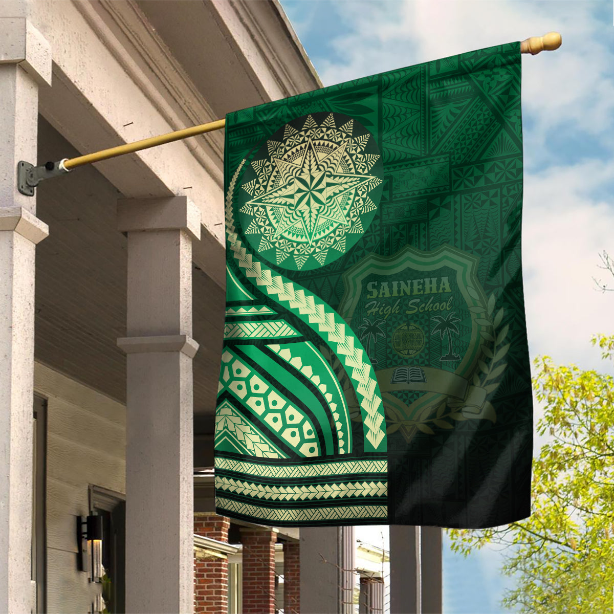 Saineha High School Garden Flag Ngatu and Polynesian Pattern LT03 House Flag Green - Polynesian Pride