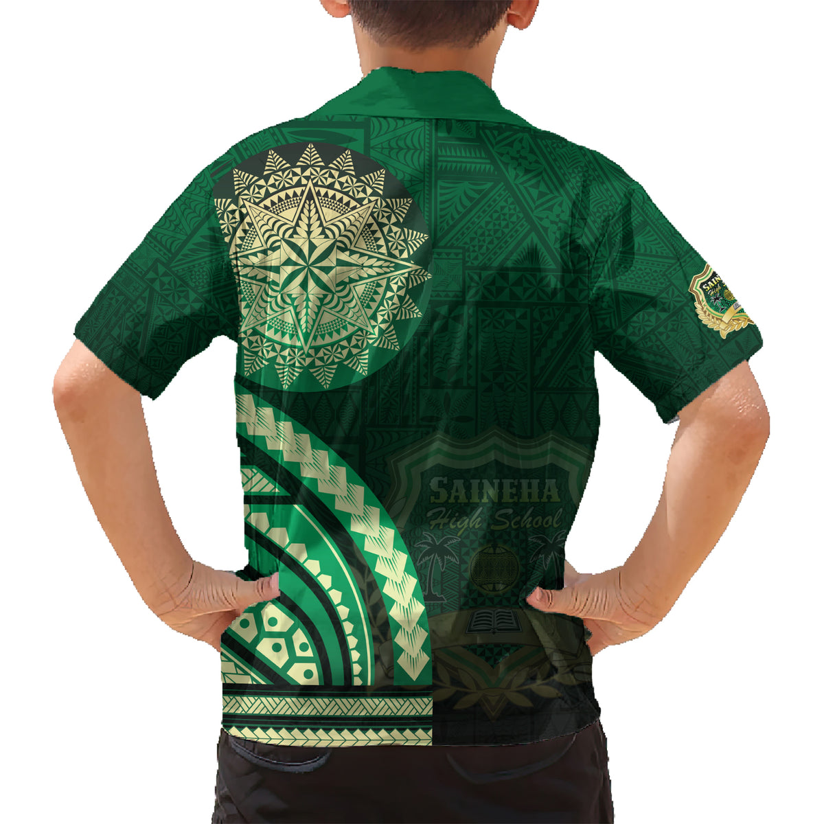 Saineha High School Kid Hawaiian Shirt Ngatu and Polynesian Pattern