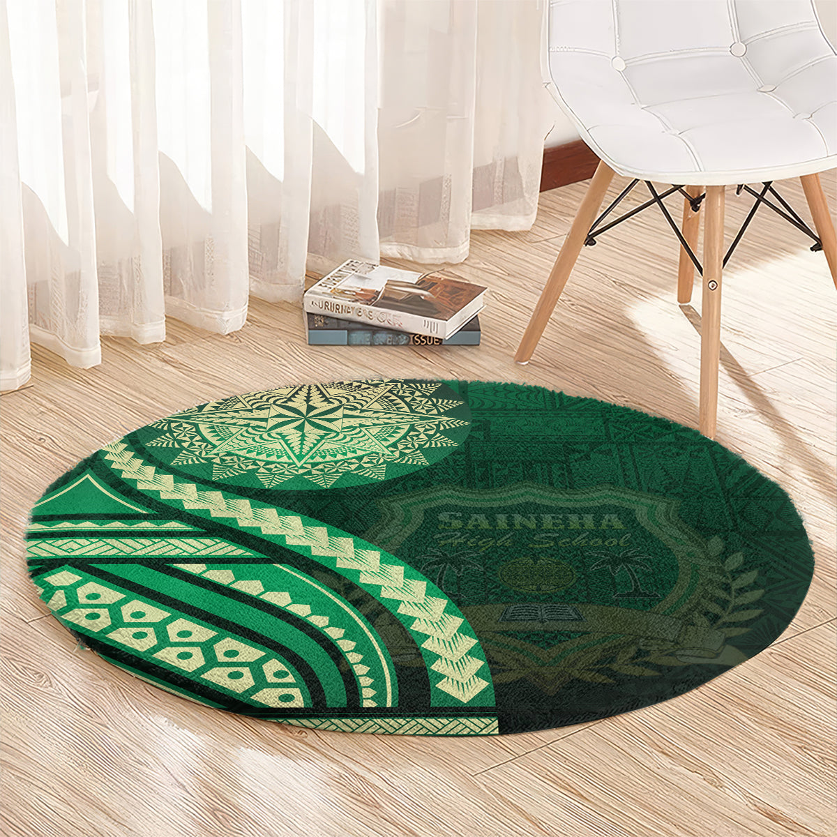 Saineha High School Round Carpet Ngatu and Polynesian Pattern