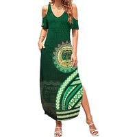 Saineha High School Summer Maxi Dress Ngatu and Polynesian Pattern LT03 Women Green - Polynesian Pride