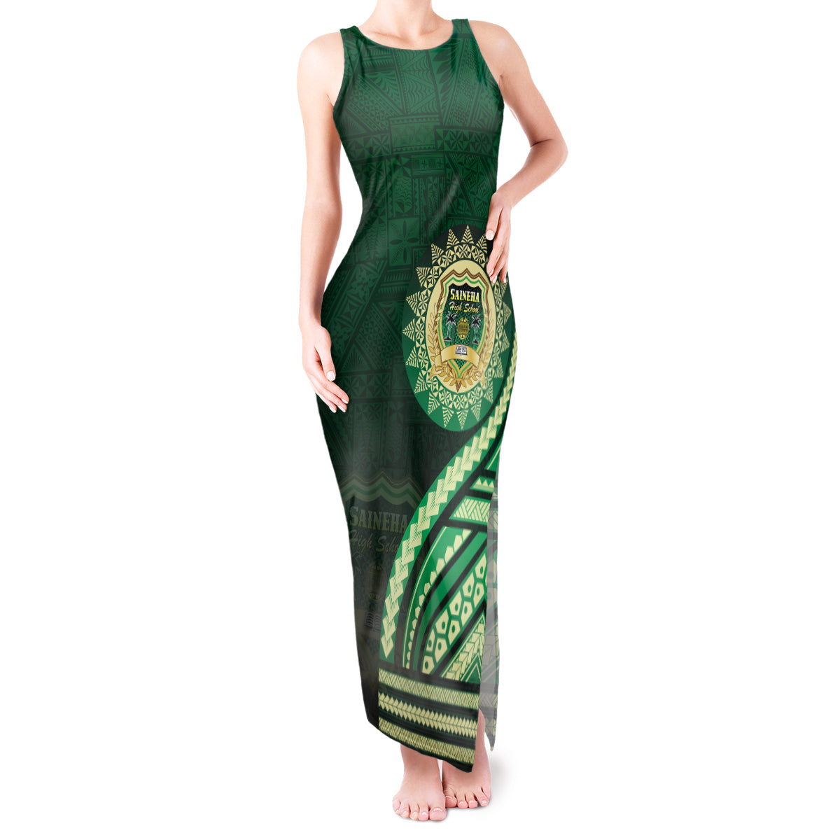 Saineha High School Tank Maxi Dress Ngatu and Polynesian Pattern