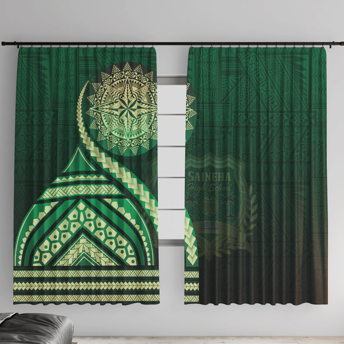 Saineha High School Window Curtain Ngatu and Polynesian Pattern