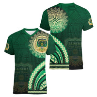 Saineha High School Women V-Neck T-Shirt Ngatu and Polynesian Pattern