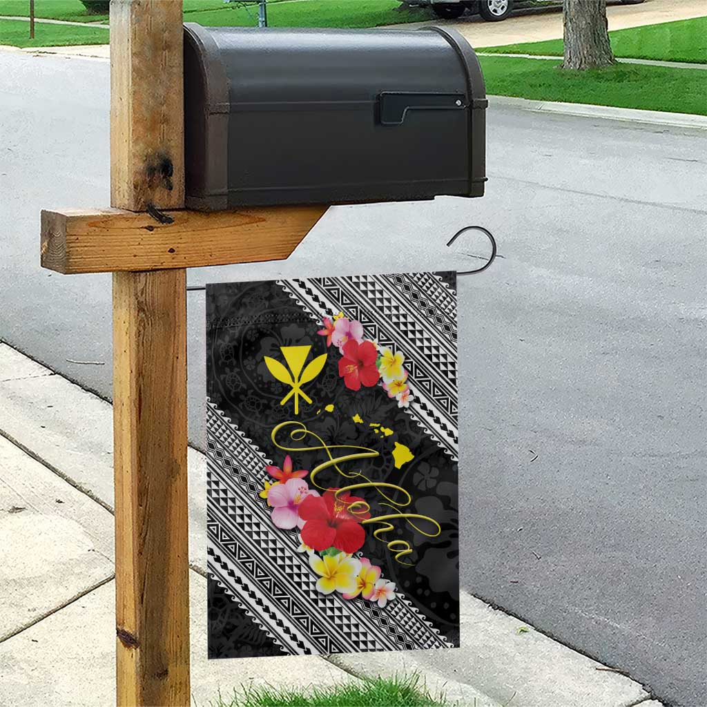 Aloha Hawaii Hibiscus and Plumeria Flowers Garden Flag Kanaka Maoli Tattoo Polynesian Pattern