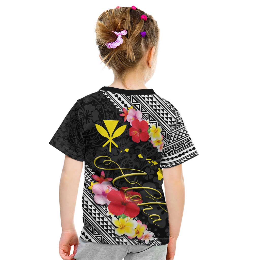 Aloha Hawaii Hibiscus and Plumeria Flowers Kid T Shirt Kanaka Maoli Tattoo Polynesian Pattern