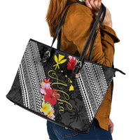 Aloha Hawaii Hibiscus and Plumeria Flowers Leather Tote Bag Kanaka Maoli Tattoo Polynesian Pattern