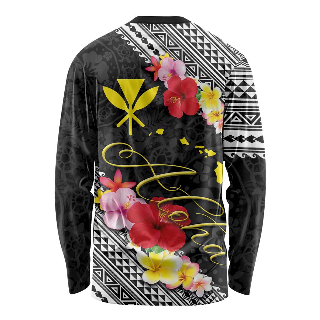 Aloha Hawaii Hibiscus and Plumeria Flowers Long Sleeve Shirt Kanaka Maoli Tattoo Polynesian Pattern