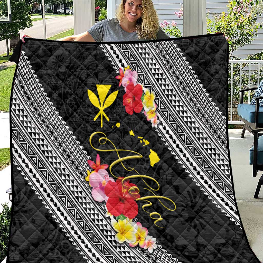 Aloha Hawaii Hibiscus and Plumeria Flowers Quilt Kanaka Maoli Tattoo Polynesian Pattern