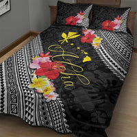 Aloha Hawaii Hibiscus and Plumeria Flowers Quilt Bed Set Kanaka Maoli Tattoo Polynesian Pattern