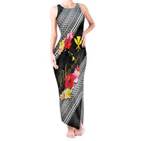 Aloha Hawaii Hibiscus and Plumeria Flowers Tank Maxi Dress Kanaka Maoli Tattoo Polynesian Pattern