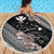 Aloha Hawaii Hibiscus and Plumeria Flowers Beach Blanket Kanaka Maoli Tattoo Polynesian Pattern Gray Color