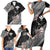 Aloha Hawaii Hibiscus and Plumeria Flowers Family Matching Short Sleeve Bodycon Dress and Hawaiian Shirt Kanaka Maoli Tattoo Polynesian Pattern Gray Color