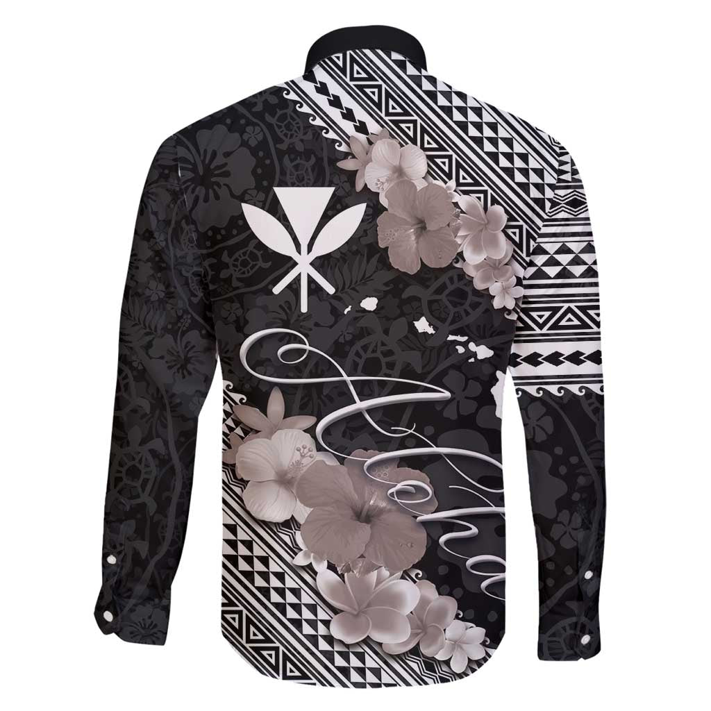 Aloha Hawaii Hibiscus and Plumeria Flowers Family Matching Summer Maxi Dress and Hawaiian Shirt Kanaka Maoli Tattoo Polynesian Pattern Gray Color