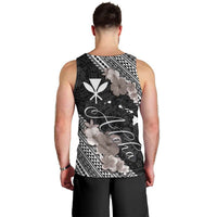 Aloha Hawaii Hibiscus and Plumeria Flowers Men Tank Top Kanaka Maoli Tattoo Polynesian Pattern Gray Color