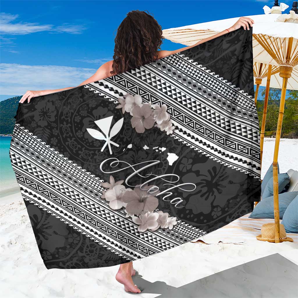 Aloha Hawaii Hibiscus and Plumeria Flowers Sarong Kanaka Maoli Tattoo Polynesian Pattern Gray Color