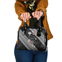 Aloha Hawaii Hibiscus and Plumeria Flowers Shoulder Handbag Kanaka Maoli Tattoo Polynesian Pattern Gray Color