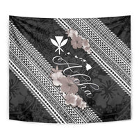 Aloha Hawaii Hibiscus and Plumeria Flowers Tapestry Kanaka Maoli Tattoo Polynesian Pattern Gray Color