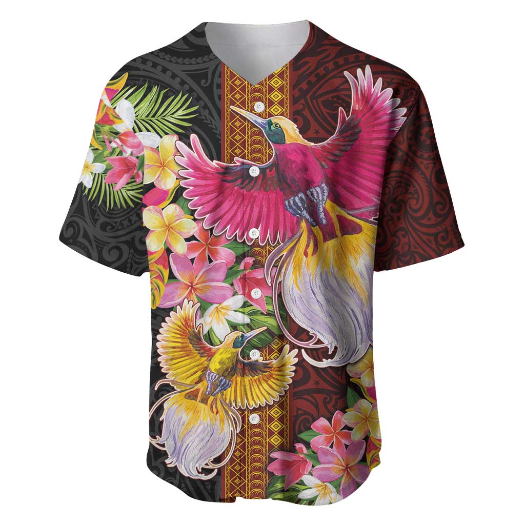 Papua New Guinea Birds and Frangipani Baseball Jersey Melanesian Art Tattoos - Polynesian Pride