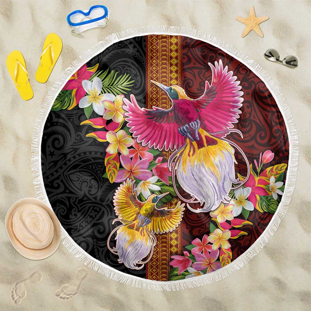 Papua New Guinea Birds and Frangipani Beach Blanket Melanesian Art Tattoos LT03 One Size 150cm Black - Polynesian Pride