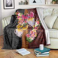 Papua New Guinea Birds and Frangipani Blanket Melanesian Art Tattoos LT03 Black - Polynesian Pride