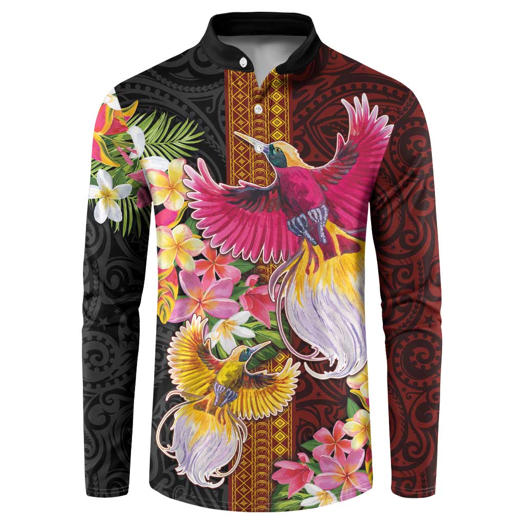 Papua New Guinea Birds and Frangipani Button Sweatshirt Melanesian Art Tattoos LT03 Black - Polynesian Pride